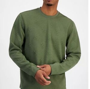 Guess Men's Green Quattro Logo Knit crewneck embossed Sweatshirt Large NWT